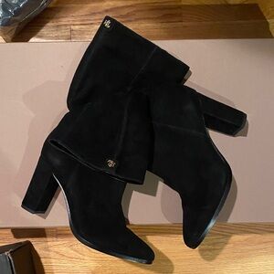 NEW Lauren Ralph Lauren Black Suede Mid-Calf Heel Boots lowest price no offers